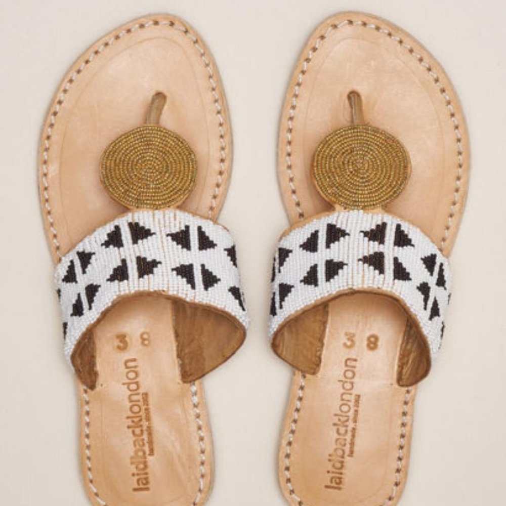 laidback london Heron Lp Leather Sandal Black White
